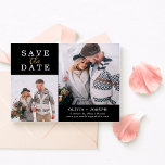 Delicate | Two Photo Wedding Save The Date Magnetic Invitation<br><div class="desc">This simple and stylish,  black wedding save the date magnetic card features two of your favourite personal photos,  along with classic elegant text and faux gold script for a stunning minimalist look.</div>