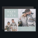 Delicate | Two Photo Wedding Save The Date Magnetic Invitation<br><div class="desc">This simple and stylish,  sea glass coloured wedding save the date magnetic card features two of your favourite personal photos,  along with classic elegant text and script for a stunning minimalist look.</div>