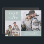 Delicate | Two Photo Wedding Save The Date Magnetic Invitation<br><div class="desc">This simple and stylish,  sea glass coloured wedding save the date magnetic card features two of your favourite personal photos,  along with classic elegant text and script for a stunning minimalist look.</div>