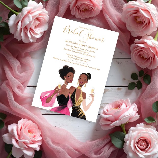 Delicate Two Sophisticated Ladies Bridal Shower Invitation (Delicate Two Sophisticated Afroamerican Ladies Bridal Shower Invitations Cards. )