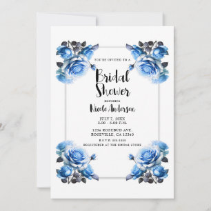 Delicate Vibrant Blue Roses Elegant Bridal Shower  Invitation