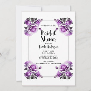 Delicate Vibrant Purple Roses Bridal Shower Invitation