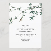 Delicate Vines Illustrated Baby Shower Invitation