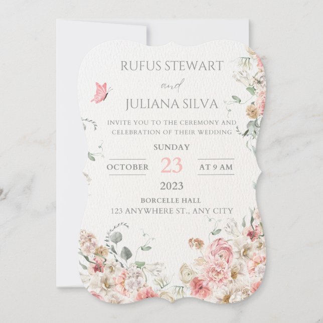 Delicate Vintage Floral Wedding Invitation (Front)
