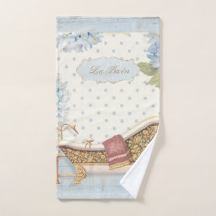 Delicate Vintage French "Le Bain" Bathroom Decor Bath Towel Set