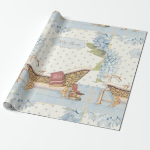 Delicate Vintage French "Le Bain" Bathroom Decor Wrapping Paper
