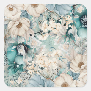 Delicate Vintage Inspired Floral Square Sticker