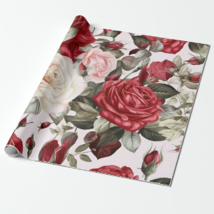 Delicate Vintage Pink White and Red Roses  Wrapping Paper