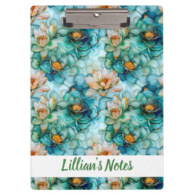 Delicate Water Lily Pattern Name Clipboard (Front)