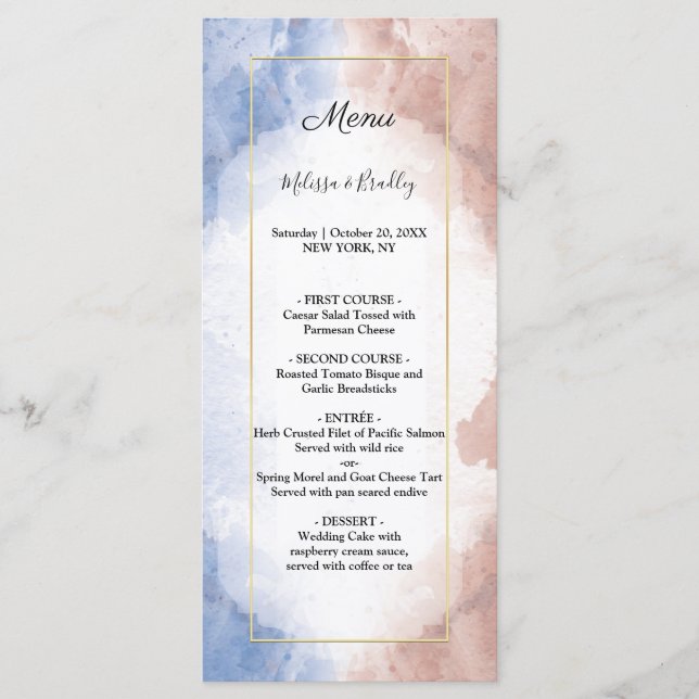 Delicate watercolor allude to wave Wedding Menu (Front)
