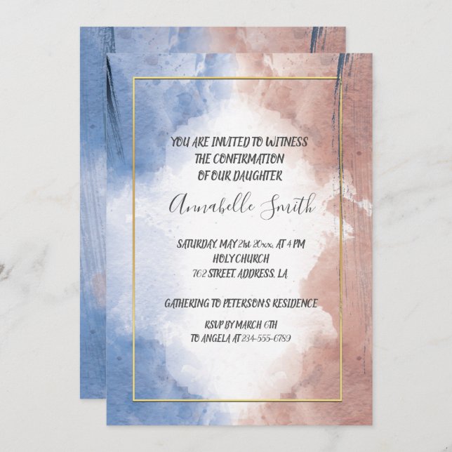 Delicate watercolor allude to waves   CONFIRMATION Invitation (Front/Back)