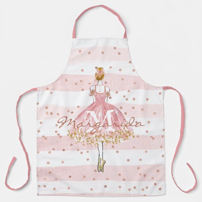 Delicate Watercolor Ballerina Pink Monogram Apron (Front)