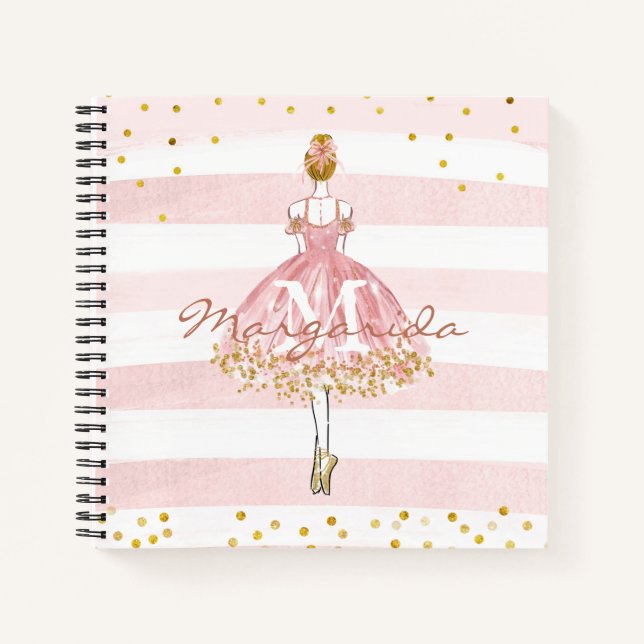 Delicate Watercolor Ballerina Pink Monogram Notebook (Front)
