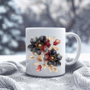 Delicate watercolor black gold & burgundy flowers coffee mug