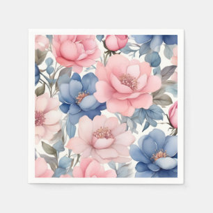 Delicate Watercolor Blue And Pink Flowers Pattern Napkin
