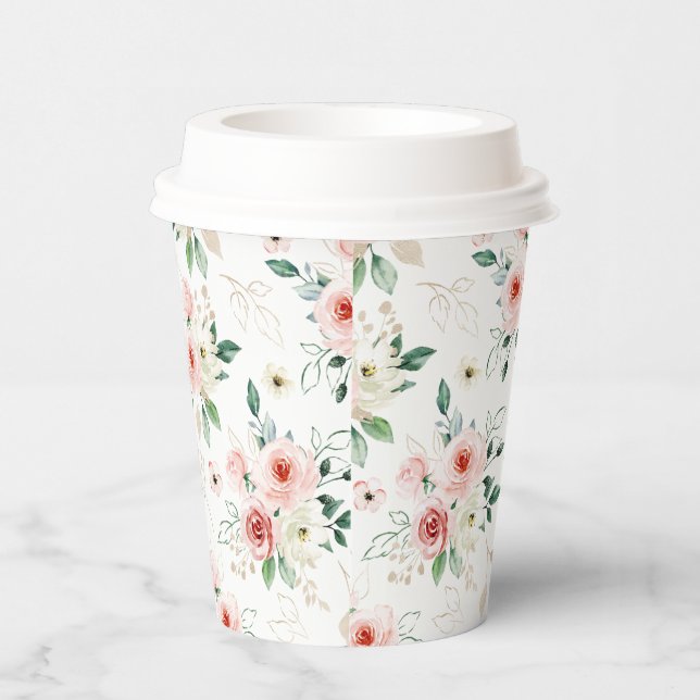 Delicate Watercolor Blush Pink Floral Pattern  Paper Cups (Right)