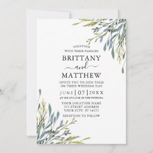 Delicate Watercolor Botanical Greenery Wedding Invitation