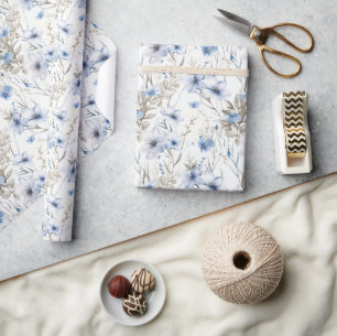 Delicate Watercolor Botanical Pattern – Soft Blue Wrapping Paper