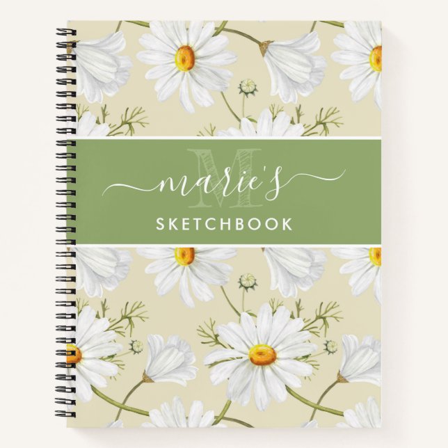 Delicate Watercolor Camomile Pattern Notebook (Front)