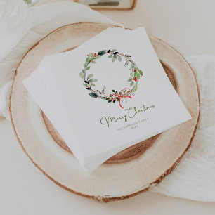 Delicate Watercolor Christmas Wreath Napkin