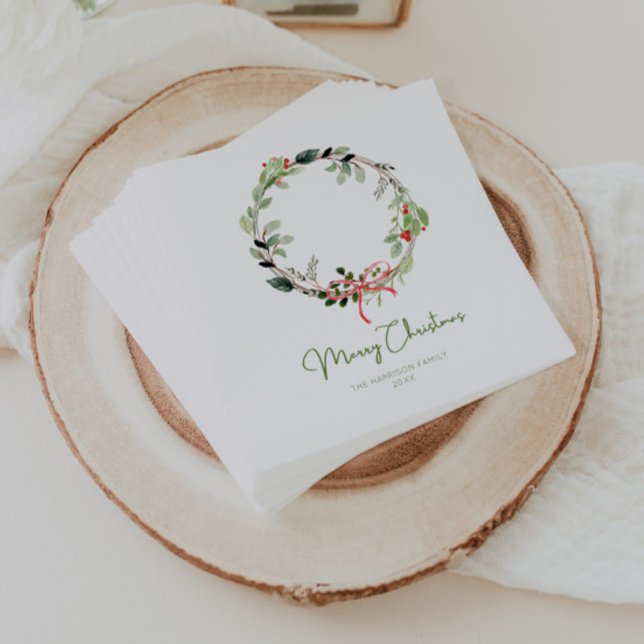 Delicate Watercolor Christmas Wreath Napkin (Creator Uploaded)