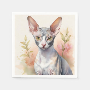 Delicate Watercolor Cornish Rex Portrait Napkin