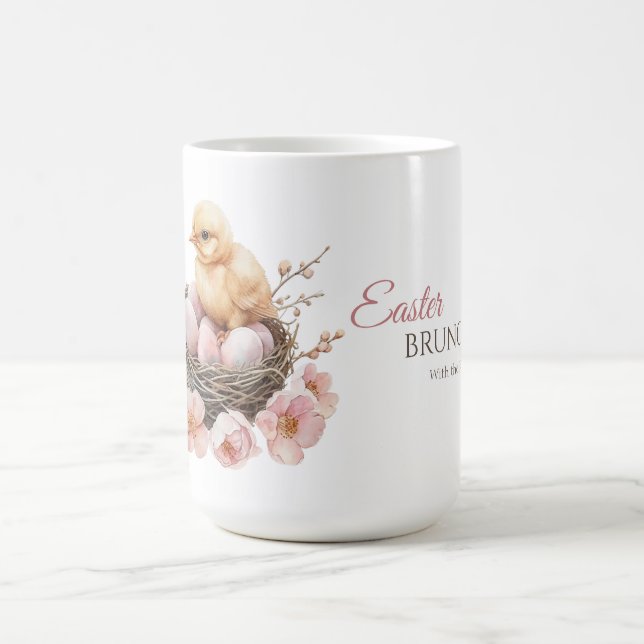 Delicate Watercolor Easter Nest Egg & Chick Brunch Coffee Mug (Center)