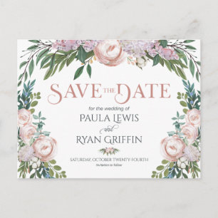 Delicate Watercolor Floral Bloom Save the Date Postcard
