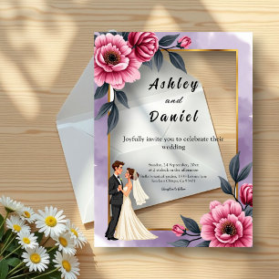 Delicate Watercolor Floral Bride And Groom Wedding Acrylic Invitations