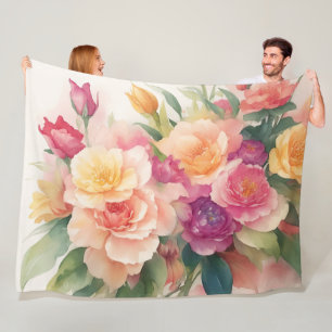 Delicate Watercolor Floral Painting Fleece Blanket