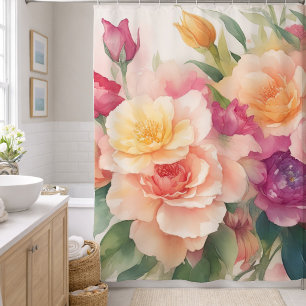 Delicate Watercolor Floral Painting Shower Curtain