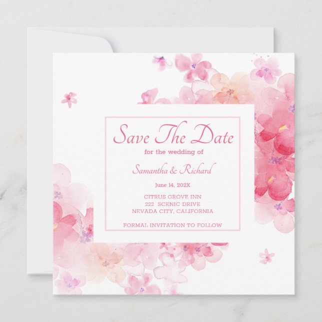Delicate Watercolor Floral Save The Date (Front)