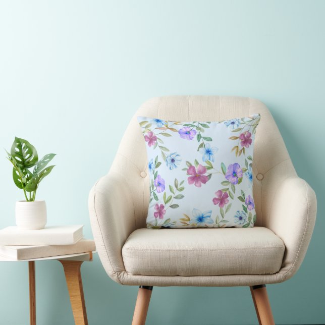 Delicate Watercolor Floral Throw Pillow (Chair)