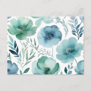 Delicate Watercolor Floral Washes in Soft Blues Postcard