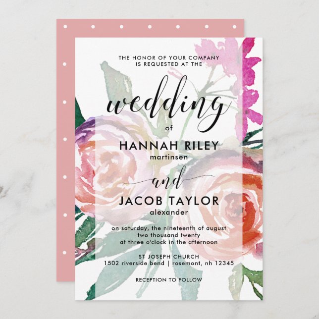 Delicate Watercolor Floral with Overlay Wedding Invitation (Front/Back)