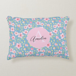 Delicate watercolor flowers decorative cushion