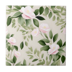 Delicate Watercolor Flowers Eucalyptus Pattern Ceramic Tile