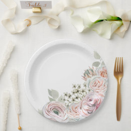 Delicate watercolor flowers in pale pink Birthday Paper Plate