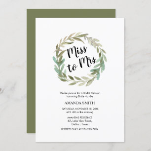 Delicate Watercolor Foliage Wreath Bridal Shower Invitation