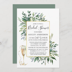 Delicate Watercolor Greenery Glass Sage Green Invitation