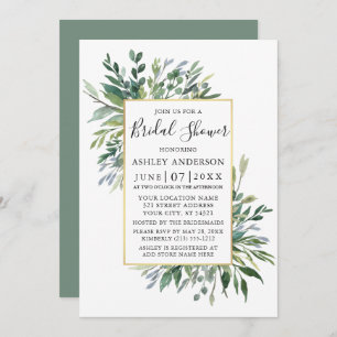 Delicate Watercolor Greenery Sage Green Shower Invitation
