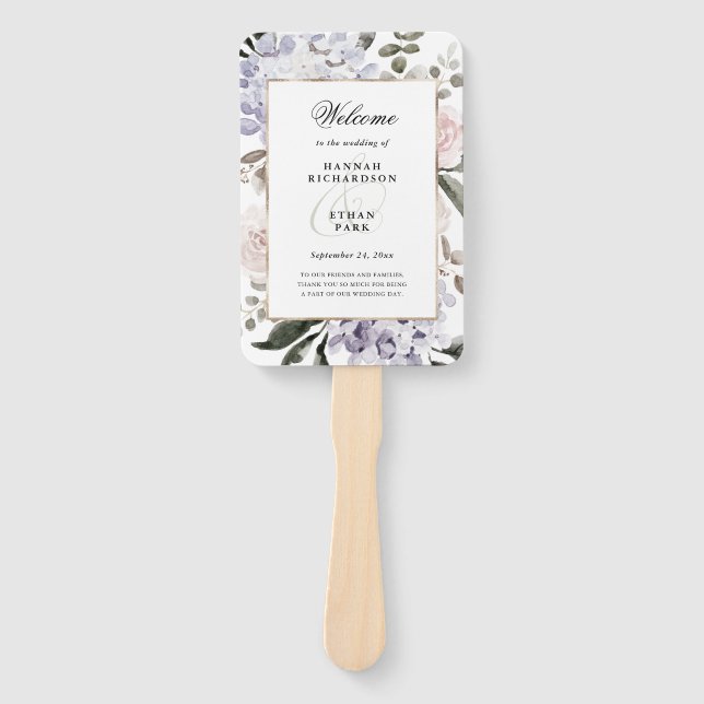 Delicate Watercolor Hydrangea Floral | Wedding Hand Fan (Front)