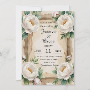 Delicate Watercolor Peony Roses Wedding Invitation