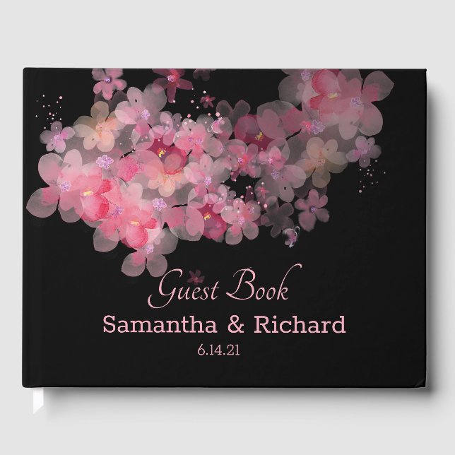 Delicate Watercolor Pink Floral  Guest Book (Front)