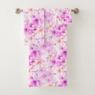 Delicate Watercolor Pink Flowers Bath Towel Set