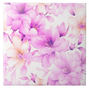 Delicate Watercolor Pink Flowers  Ceramic Tile