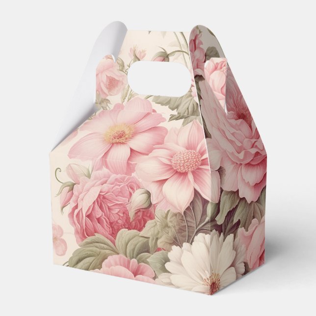 Delicate Watercolor Pink Roses & Apple Blossoms Favour Box (Front Side)