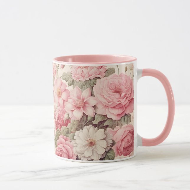 Delicate Watercolor Pink Roses & Apple Blossoms Mug (Right)