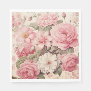 Delicate Watercolor Pink Roses & Apple Blossoms Napkin