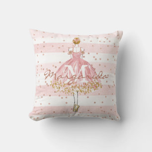 Delicate Watercolor Pretty Girl Monogram Cushion